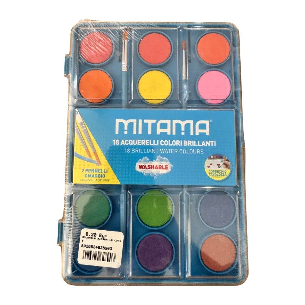 Aquarela Mitama com 18 cores brilhantes e 2 pincéis para pintura e trabalhos criativos
