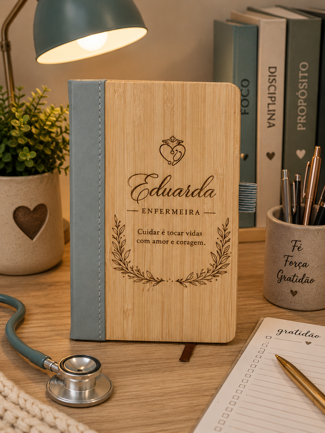 Caderno personalizado com capa de bambu gravado a laser