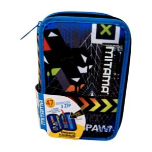 Estojo Mitama Secret Paw fechado com material escolar