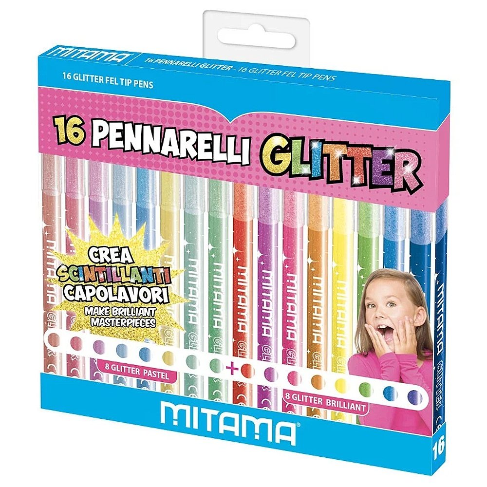 Marcadores glitter Mitama com 16 cores para desenho e pintura