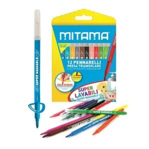 Marcadores laváveis Mitama com 12 cores e ponta triangular para desenho e pintura