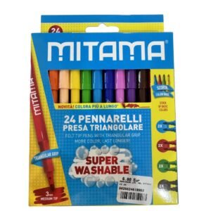 Marcadores laváveis Mitama com 24 cores e ponta triangular para desenho e pintura