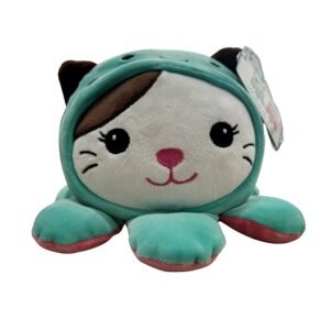 Peluche TNT gatinho com capuz verde água para presente infantil