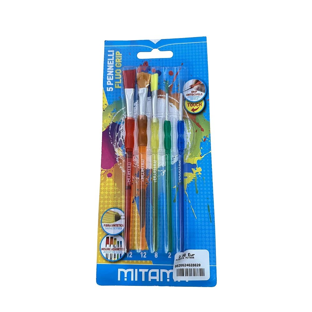 Conjunto de Pincéis Mitama Fluo Grip com 5 unidades para pintura e trabalhos criativos