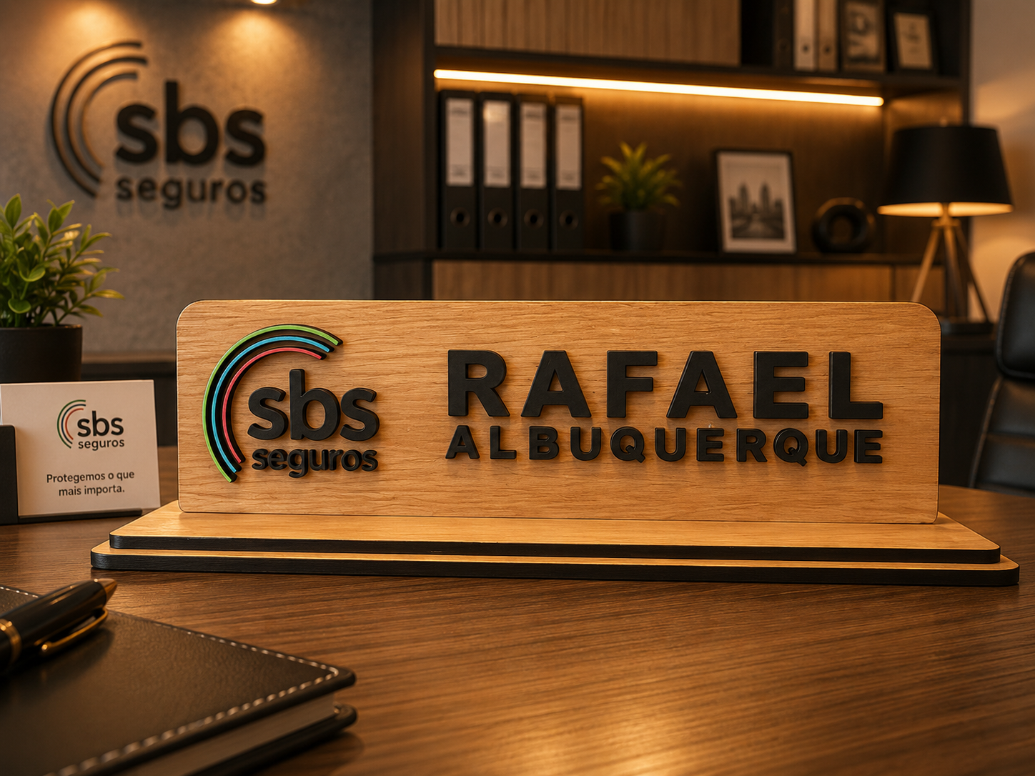 Placa de identificação personalizada empresa SBS Seguros gravada a laser