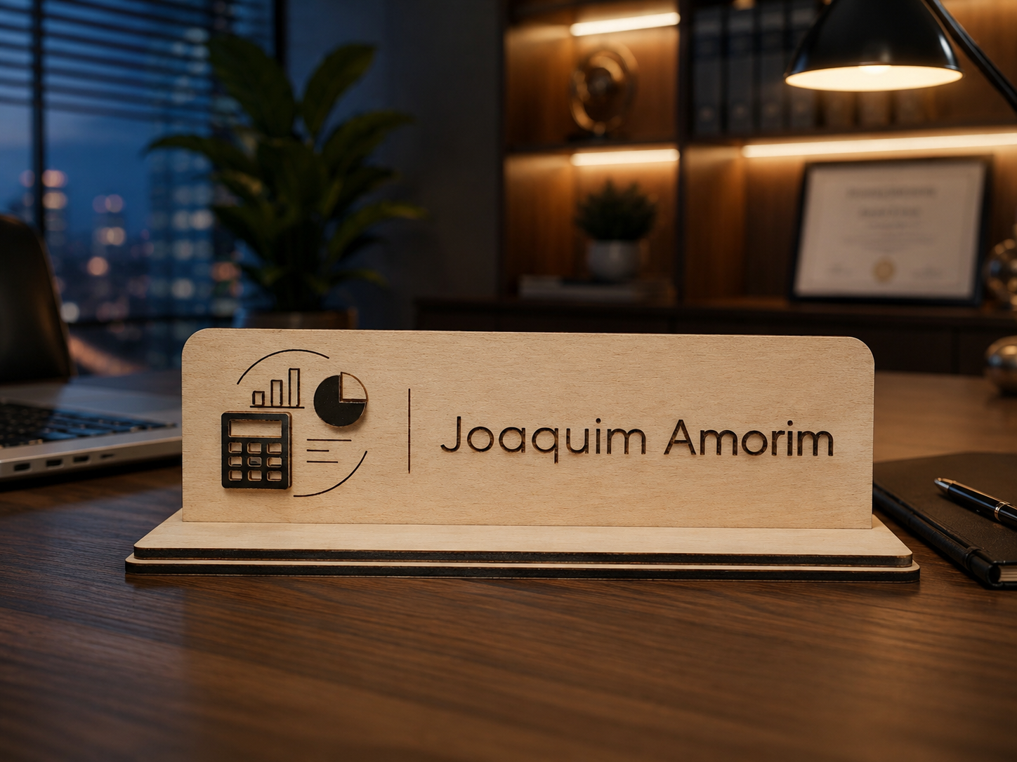 Placa de identificação profissional personalizada para contabilidade Joaquim Amorim