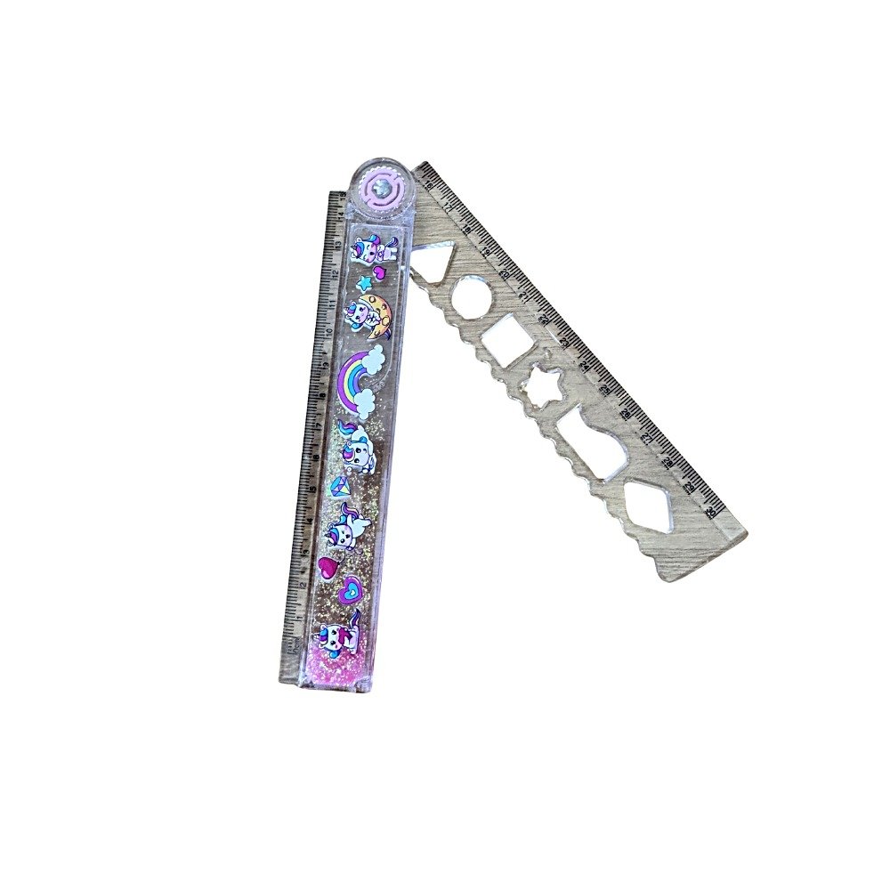 Régua Dupla TNT com glitter aberta mostrando formato articulado