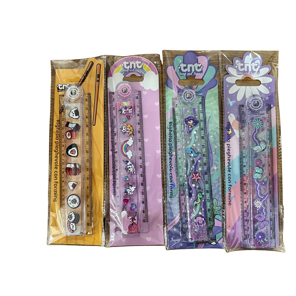 Régua Dupla TNT com glitter em vários modelos coloridos para escola e papelaria criativa